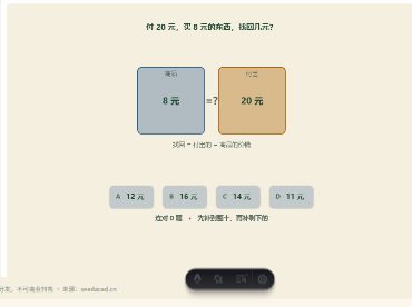 「买东西找钱（付出去，找回多少？）」模拟器画面